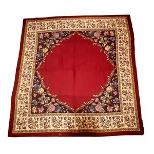 Vtg Large Floral Womans Scarf 44” X 44” made in Italy Burgundy Red Gold Tan Blue